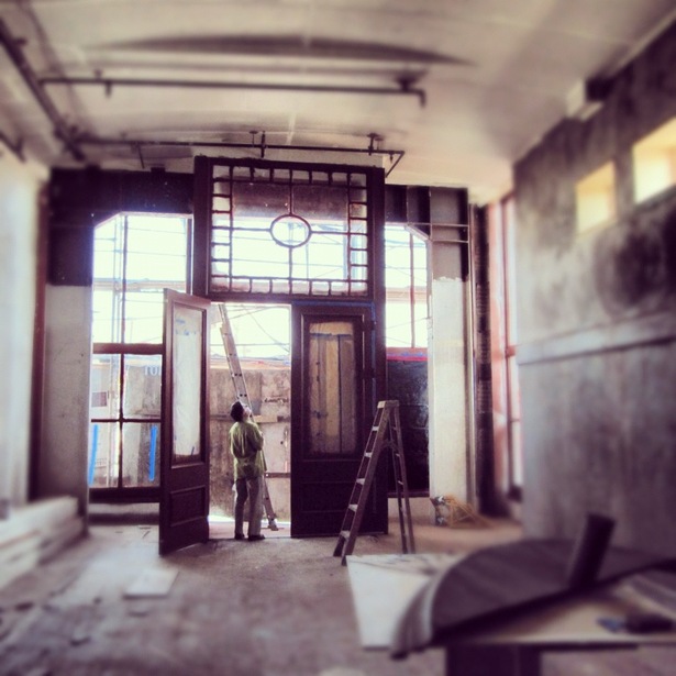 wood storefront reconstructed from period photographs