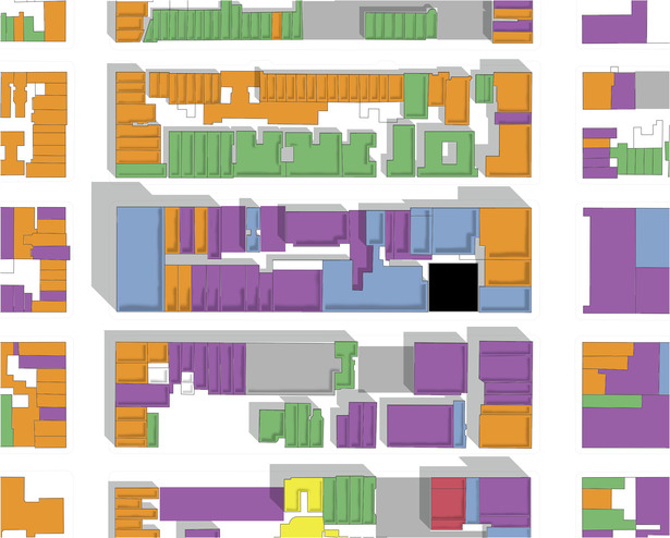 ground level program; site[black], restaurant[orange],theater[blue]
