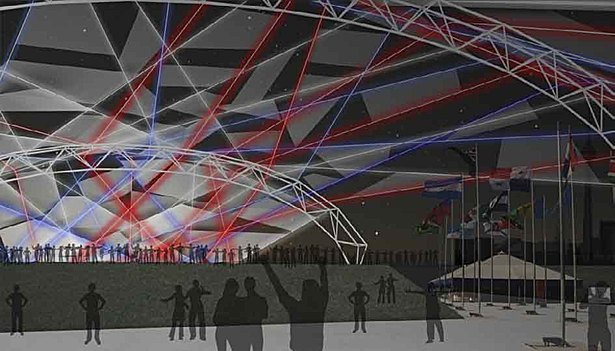 Rendered view of the interior with cables glowing