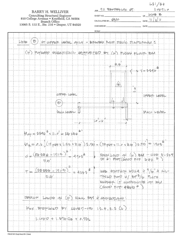 Example hand calculation: seismic overturning on new floor beam. 