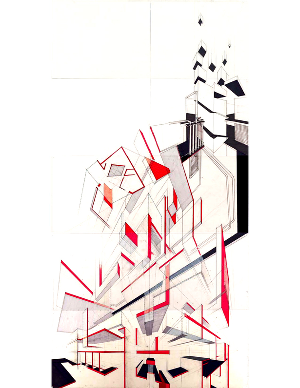 Spatial Qualities Concept Drawing: 34x55 Prismacolor on Watercolor