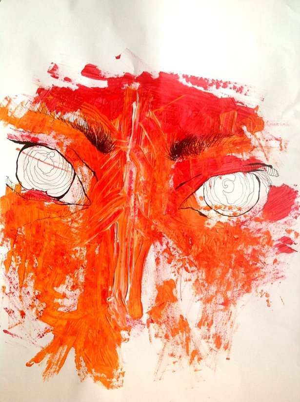 portrait, ink and acrylic paint