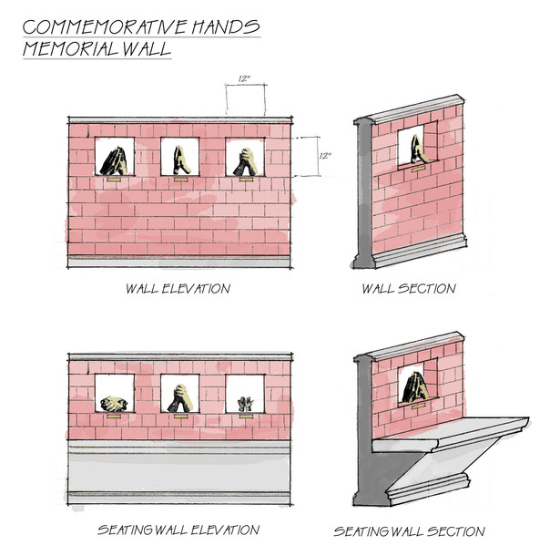 Memorial wall and seating wall details