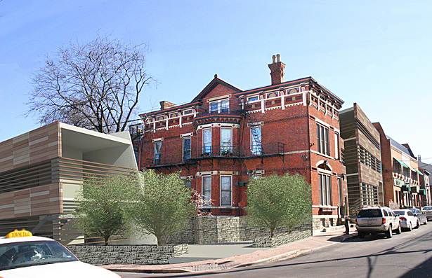 Corner street perspective (red brick building was existing)
