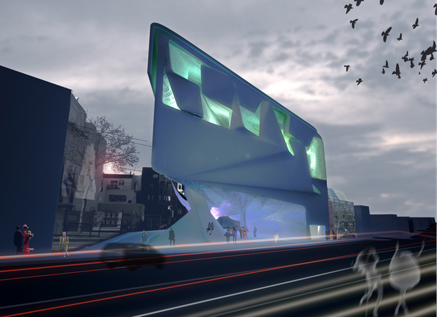 night rendering. View from Market street