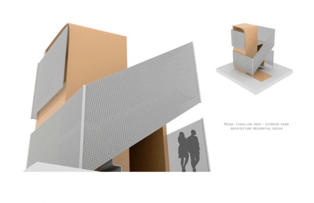 Residence with reused chain-link mesh Rhino