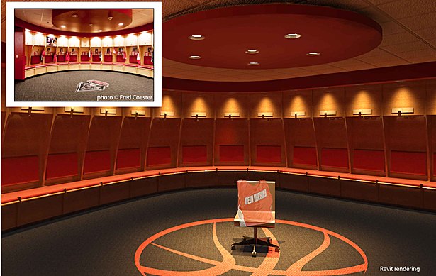 Rendering of men's locker room. image © Molzen Corbin