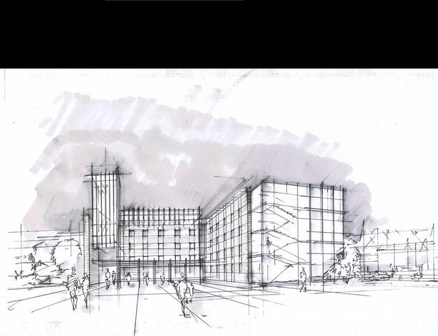 Perspective View of the Building, Court View