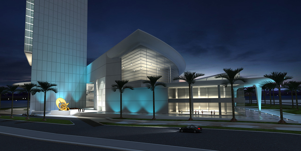 night view of west elevation