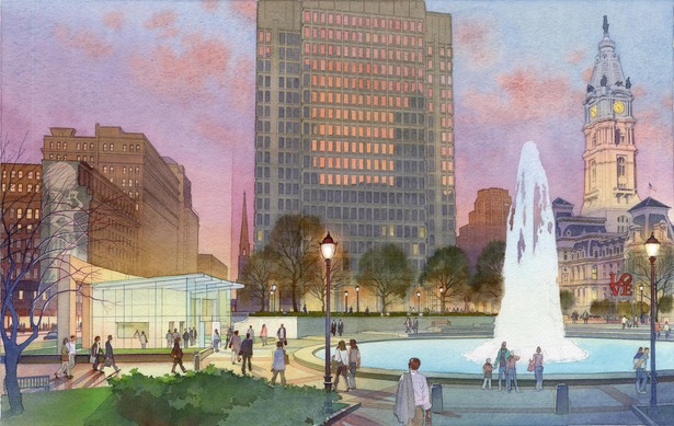 Love Park Elevator Headhouse. Rendering by Art and Design Studios