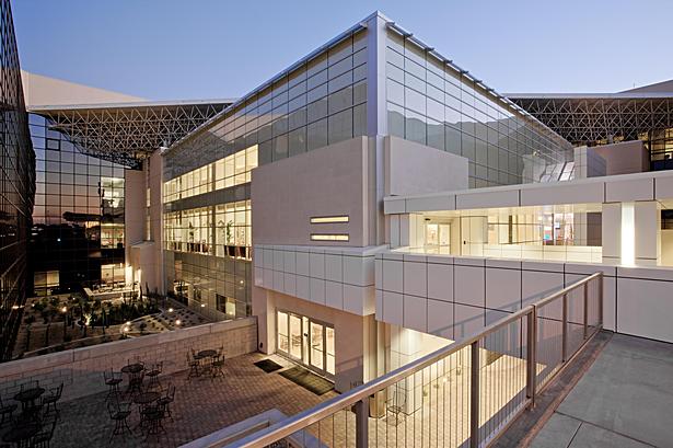 New Entry Pavilion, lower level dining and hospital administration, mid level reception, second level patient/ family services