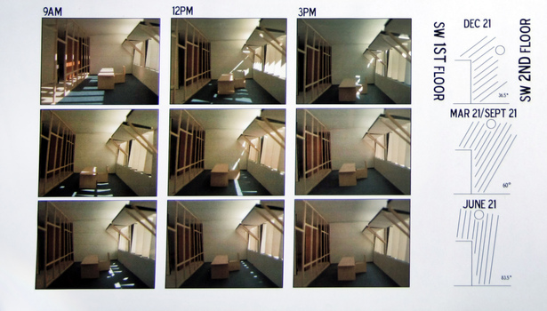 Interior daylight study using a pocket heliodon on our 1/2