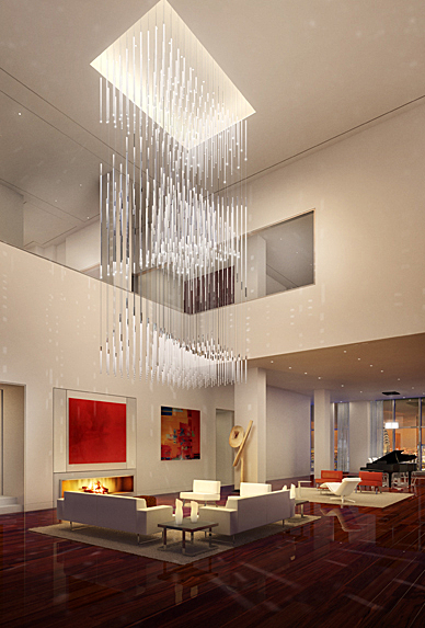 Living room with custom chandelier