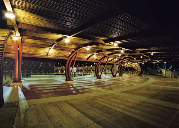View at night of the south entry canopy