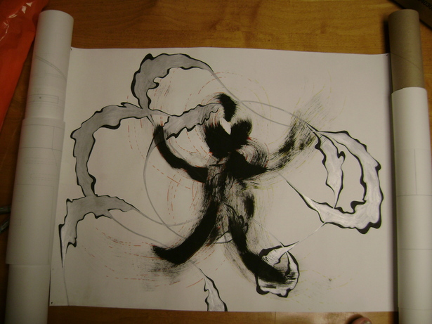 The final drawing done with a dancer in mind. The gray lines showed the movement of the dancer’s body, which produced a wrap around the form. This was the idea embodied in the final project.
