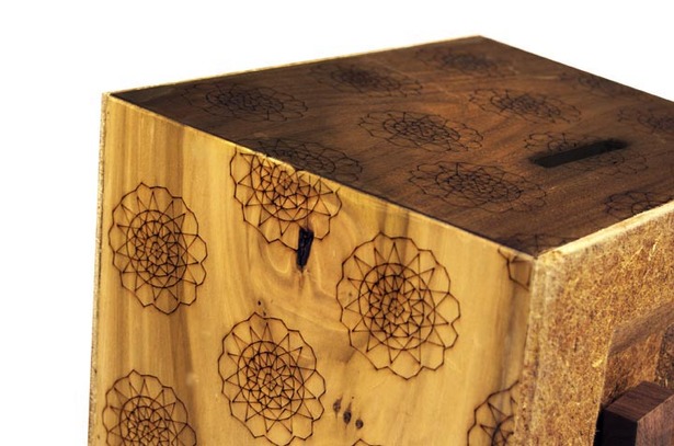 Custom made laser cut pattern decorates the housing.