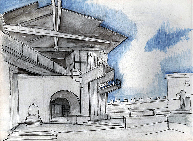 Castle Vecchio- Scarpa, Venice (water colour + ink)