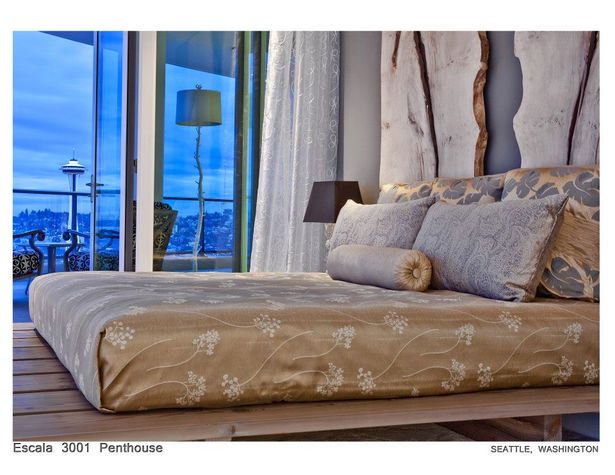 bedroom with custom headboard