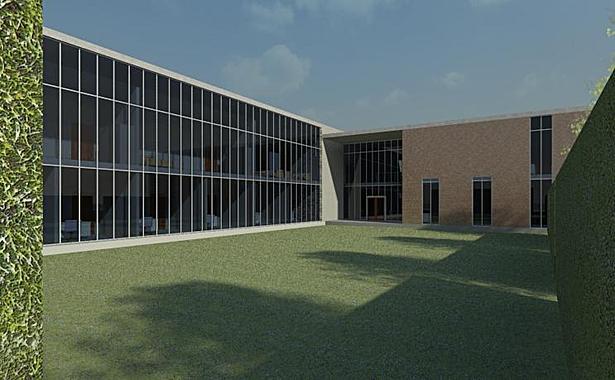 Green space for children, in front of laboratory