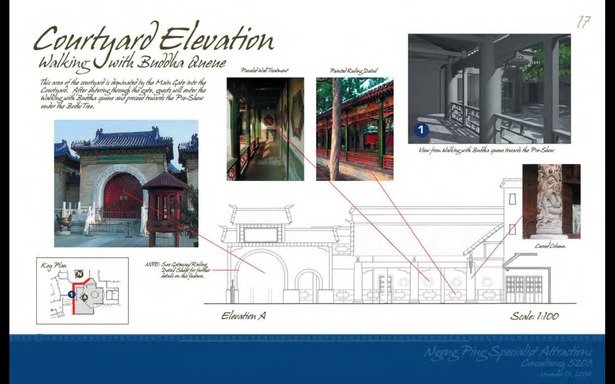 Schematic Design - Courtyard Elevation Walking with Buddha Queue