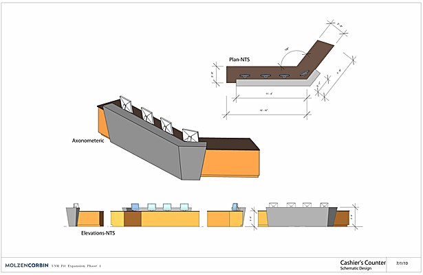 Schematic of cashier's counter. image © Molzen Corbin