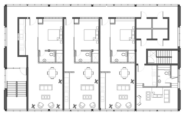 Alternate plan showcasing New York loft style units