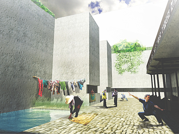 residential courtyard adjacent to existing tunnel residences