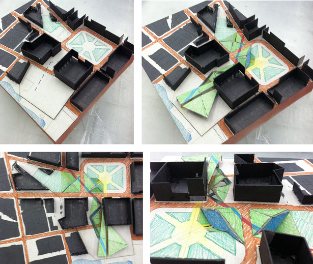Early sketch model of site; fluid connection of unused spaces.