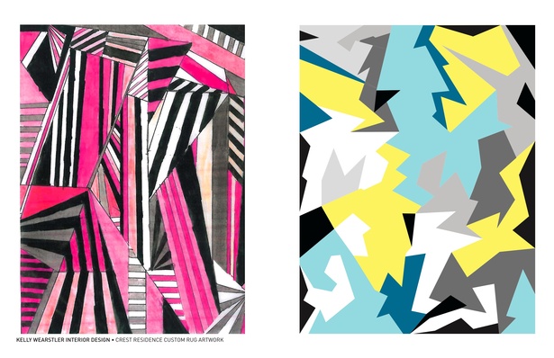 Options for custom rug designs: hand-rendered and in illustrator