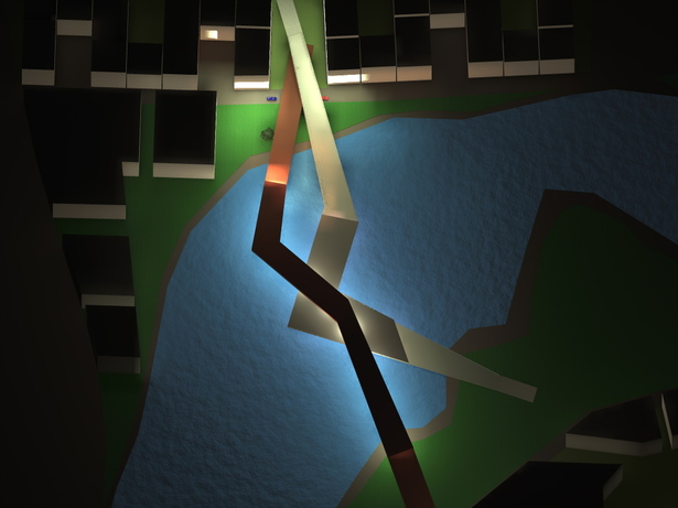 Wind energy production bridge by night