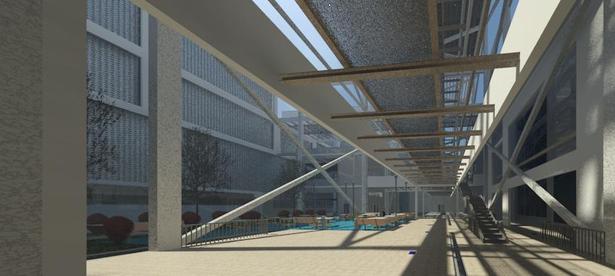 this is an interior shot of the courtyard in the middle of the site which is outdoors