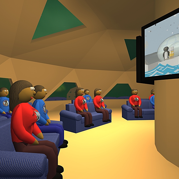 Above the cafeteria is the station's lounge. It is here where station residents and hotel guests can watch movies, listen to lectures, throw themed parties, or just hang out. Most importantly the lounge features couches for the residents to relax in after a hard day's work.