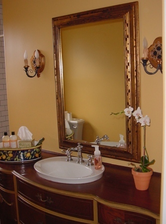 guest bath with vintage vanity