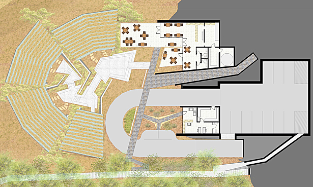 upper level plan of office, cafe, and parking
