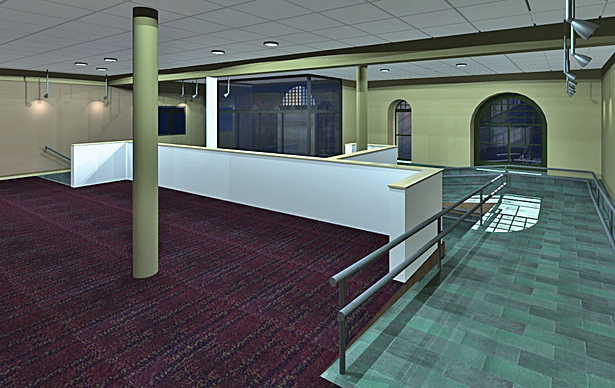 Rear view of the new lobby