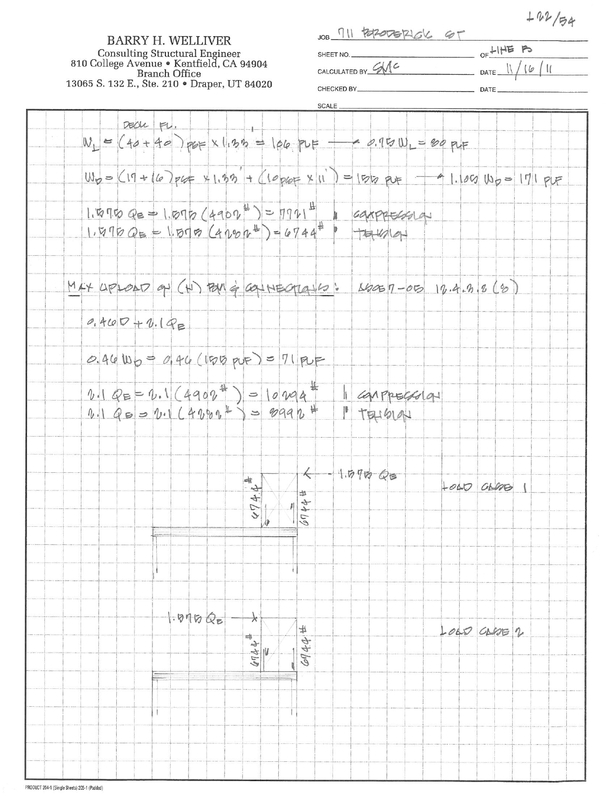 Example hand calculation:seismic overturning on new floor beam. 