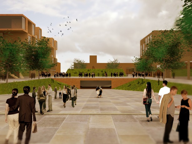 Green Plaza adjacent to existing historical building