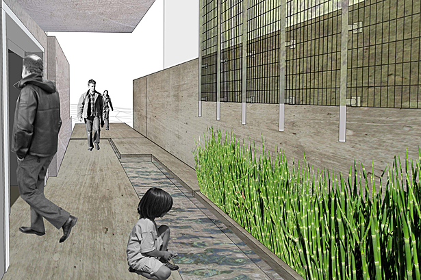 subterranean passage connecting house to landscape