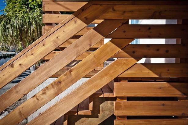 wood connection detail at front deck