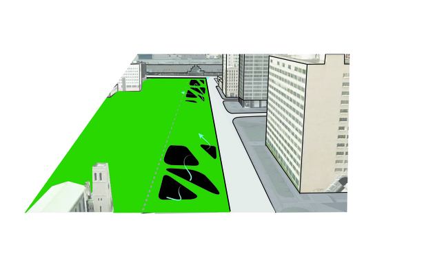 Air and light circulation is created, while producing pathway opportunities for pedestrian traffic above.