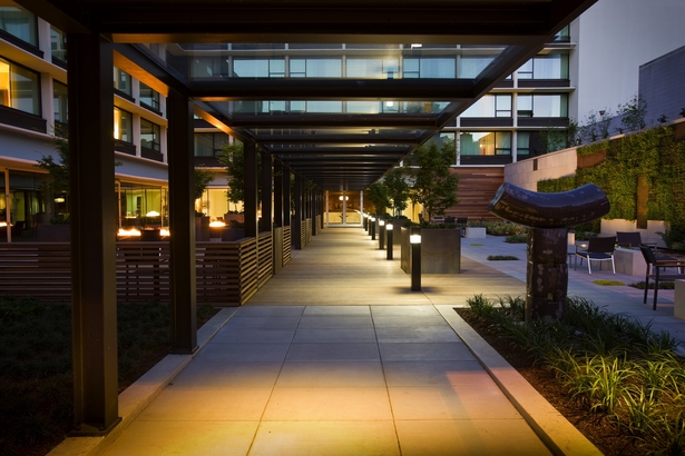 The courtyard at night.