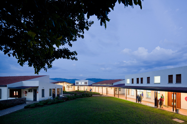 View from men's ward of the courtyard, pediatric, women's, and maternity wards.