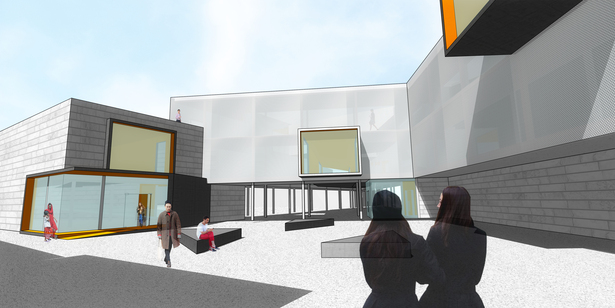 Main entry and piazza.
