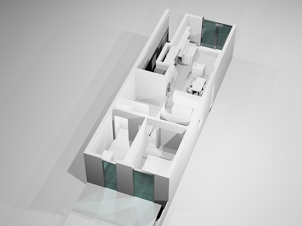 Bedroom areas towards Kitchen and Living room.