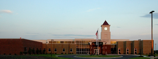 The clock tower identifies the facility from the highway. 