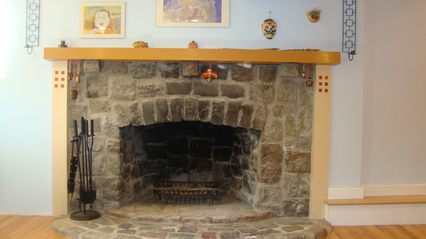 re-designed basement fireplace