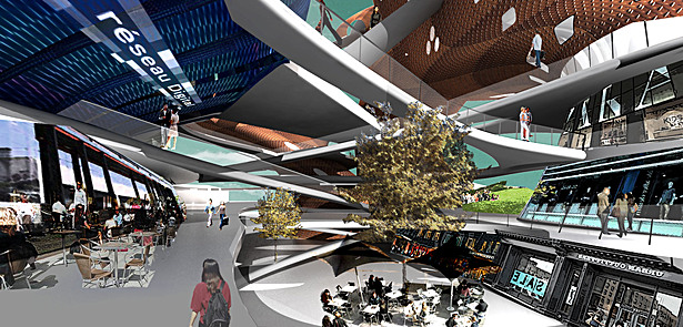 Collage rendering of central courtyard