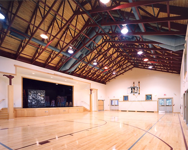 Multipurpose space with proscenium stage at left