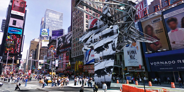Rendered object set against google streetview image