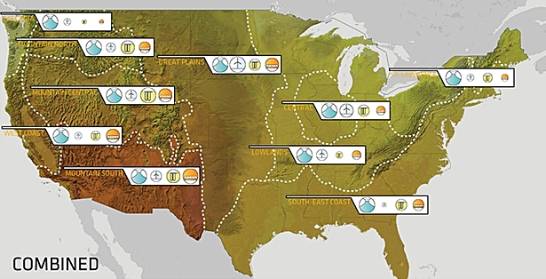 combined map of clean energy potential and identified energy regions